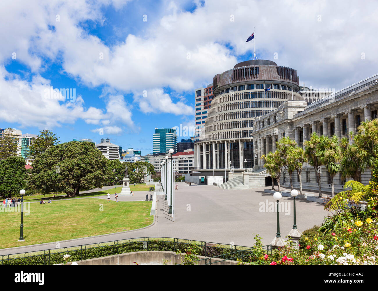 The Beehive, New Zealand Parliament buildings, Wellington, North Island, New Zealand, Pacific Stock Photo