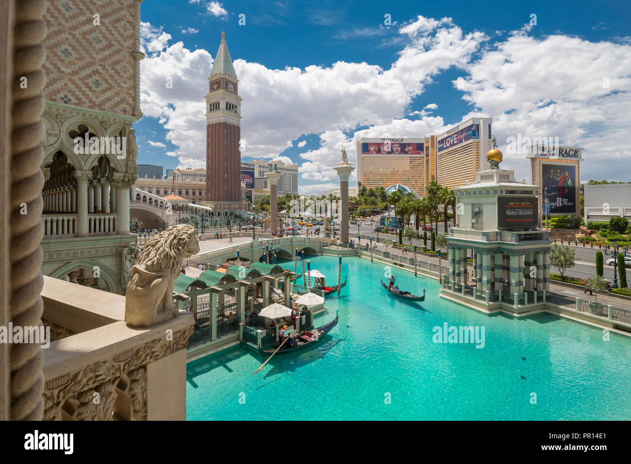 View of canal from The Venetian Hotel and Casino, The Strip, Las Vegas Boulevard, Las Vegas, Nevada, United States of America, North America Stock Photo