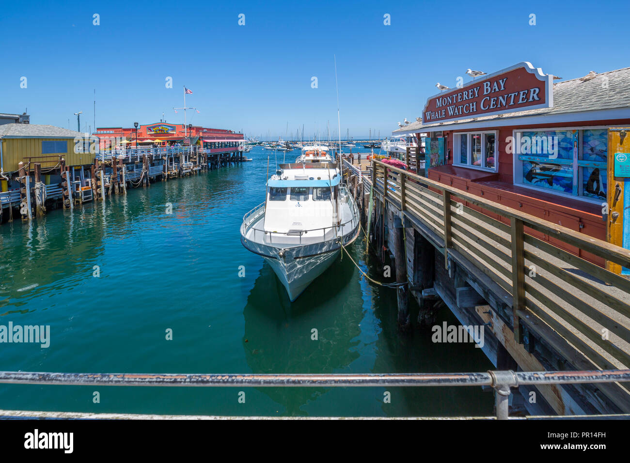 View of Fisherman's Wharf from pier, Monterey Bay, Peninsula, Monterey, California, United States of America, North America Stock Photo