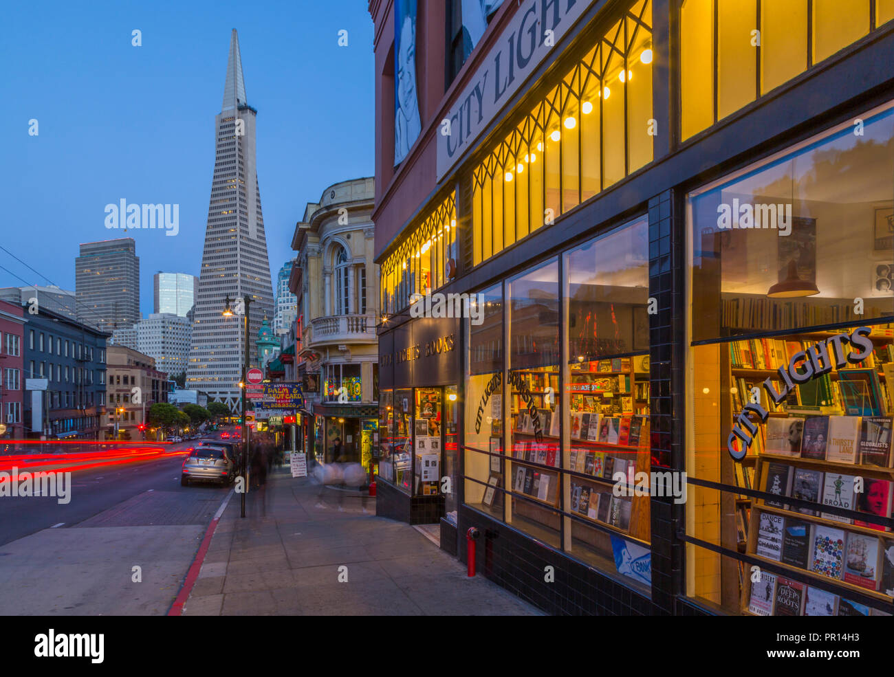 View of Transamerica Pyramid building on Columbus Avenue, North Beach ...