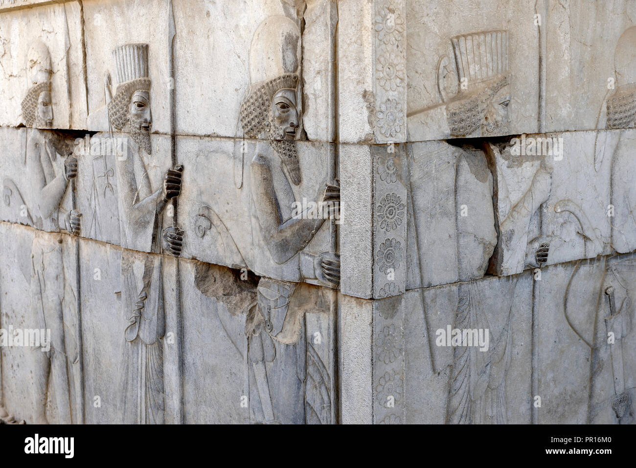 Depiction of united Medes and Persians, the monumental stairs of the Apadana, Persepolis, Iran, Middle East Stock Photo