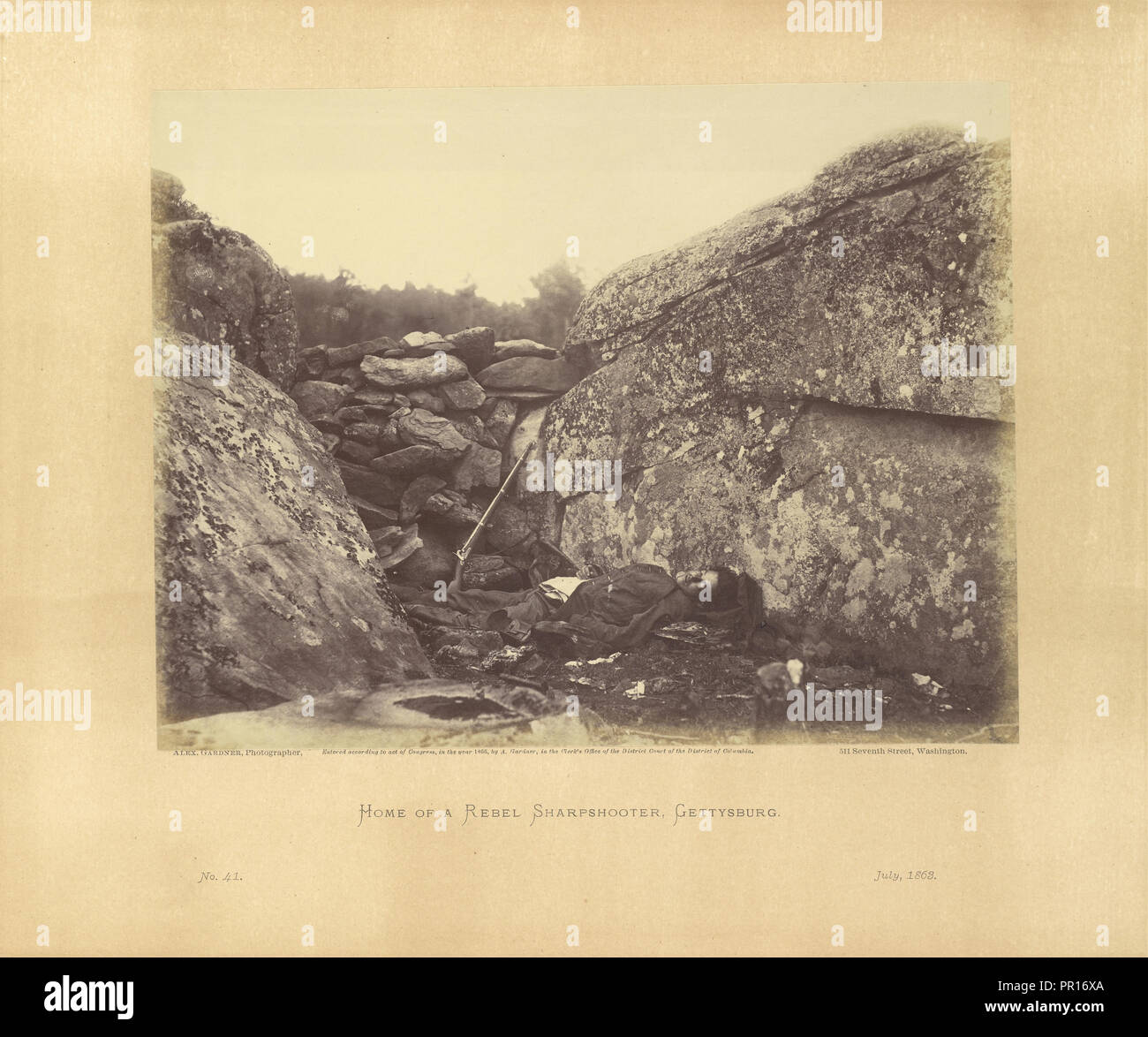 Home of a Rebel Sharpshooter, Gettysburg; Alexander Gardner, American, born Scotland, 1821 - 1882, Washington, USA, america Stock Photo