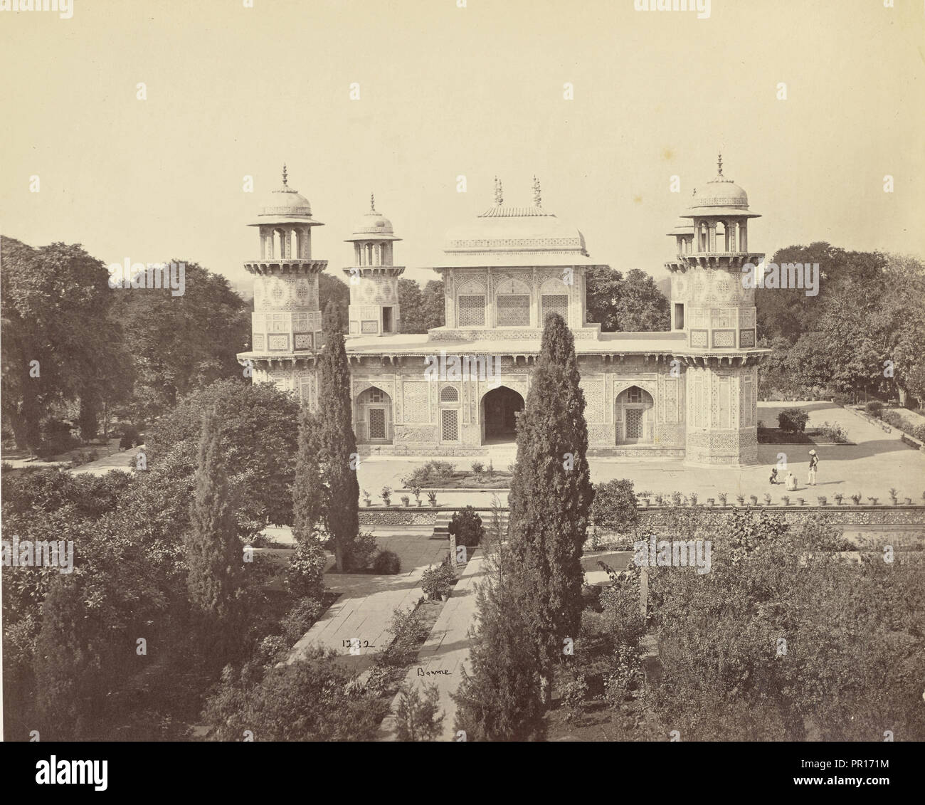 Agra; The Mausoleum of Prince Etmad-Dowlah, from the Gate; Samuel Bourne, English, 1834 - 1912, Agra, India; about 1866 Stock Photo