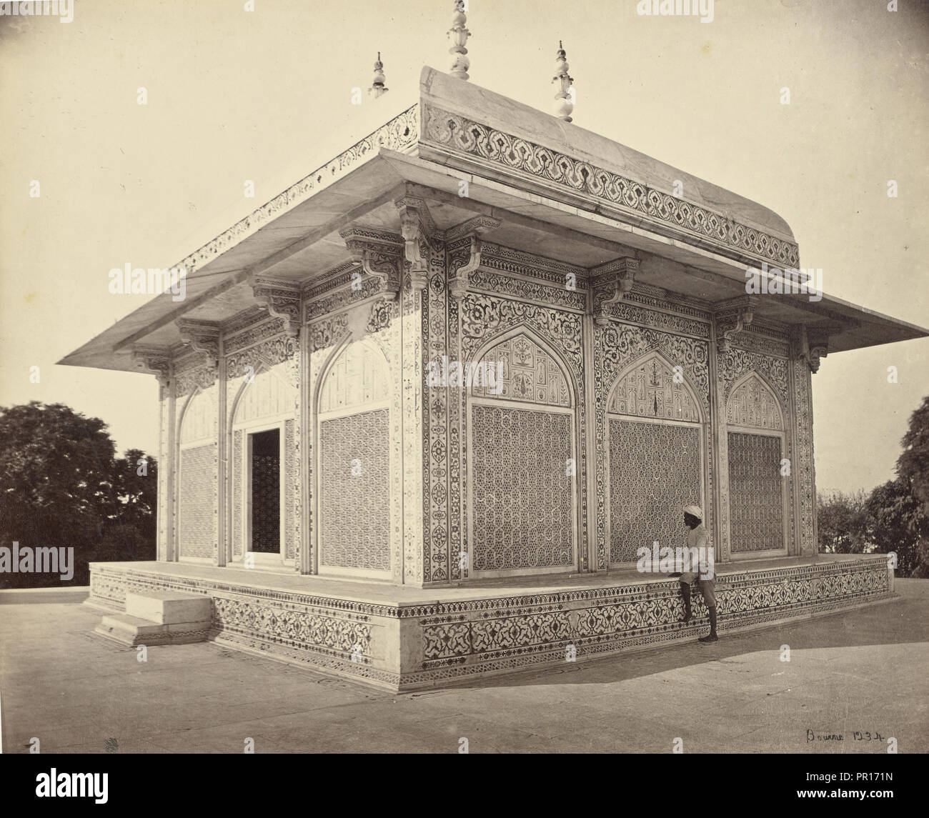 Agra; The Mausoleum of Prince Etmad-Dowlah, the Marble Cupola; Samuel Bourne, English, 1834 - 1912, Agra, India; about 1866 Stock Photo