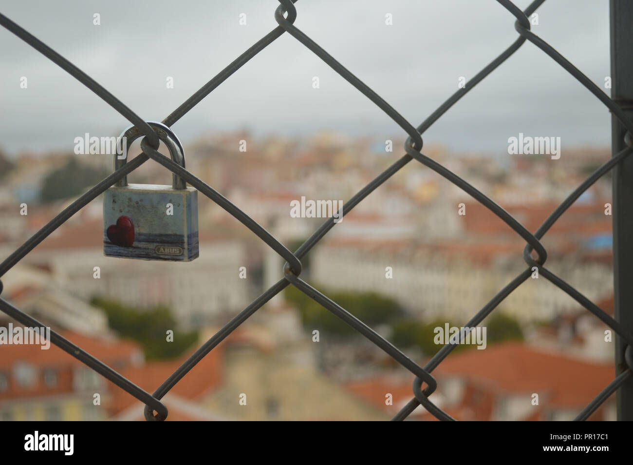 Love Lock on fence Stock Photo