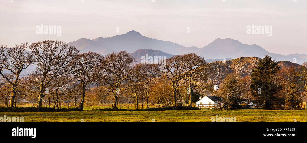 Snowdon Mountain seen from Croesor Valley, Snowdonia National Park, North Wales, Wales, United Kingdom, Europe Stock Photo