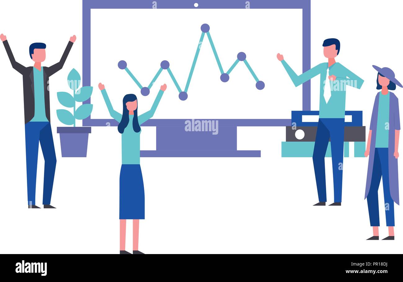 business teamwork people office computer statistics report vector ...