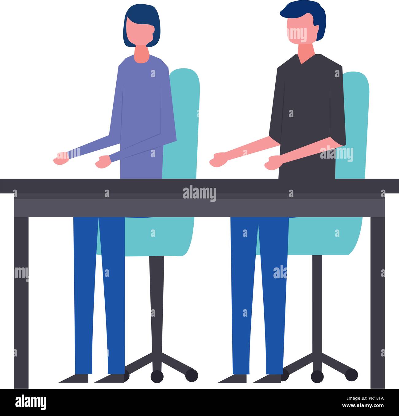 business man and woman office table and chairs vector illustration