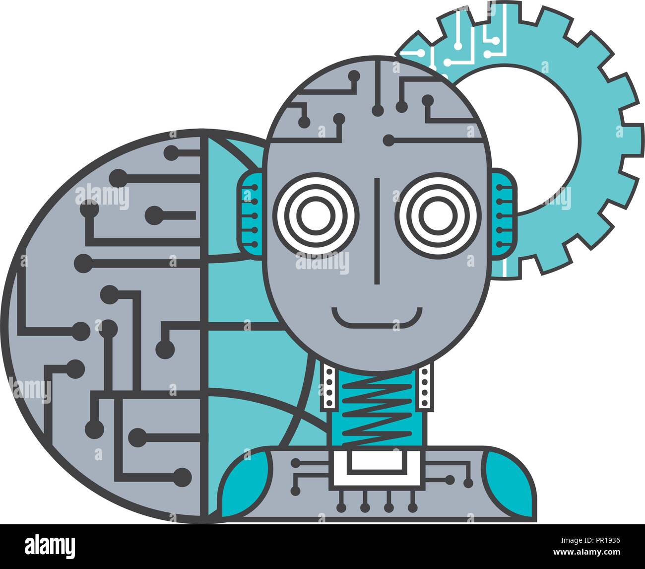 robot artificial intelligence world connection gear vector illustration ...