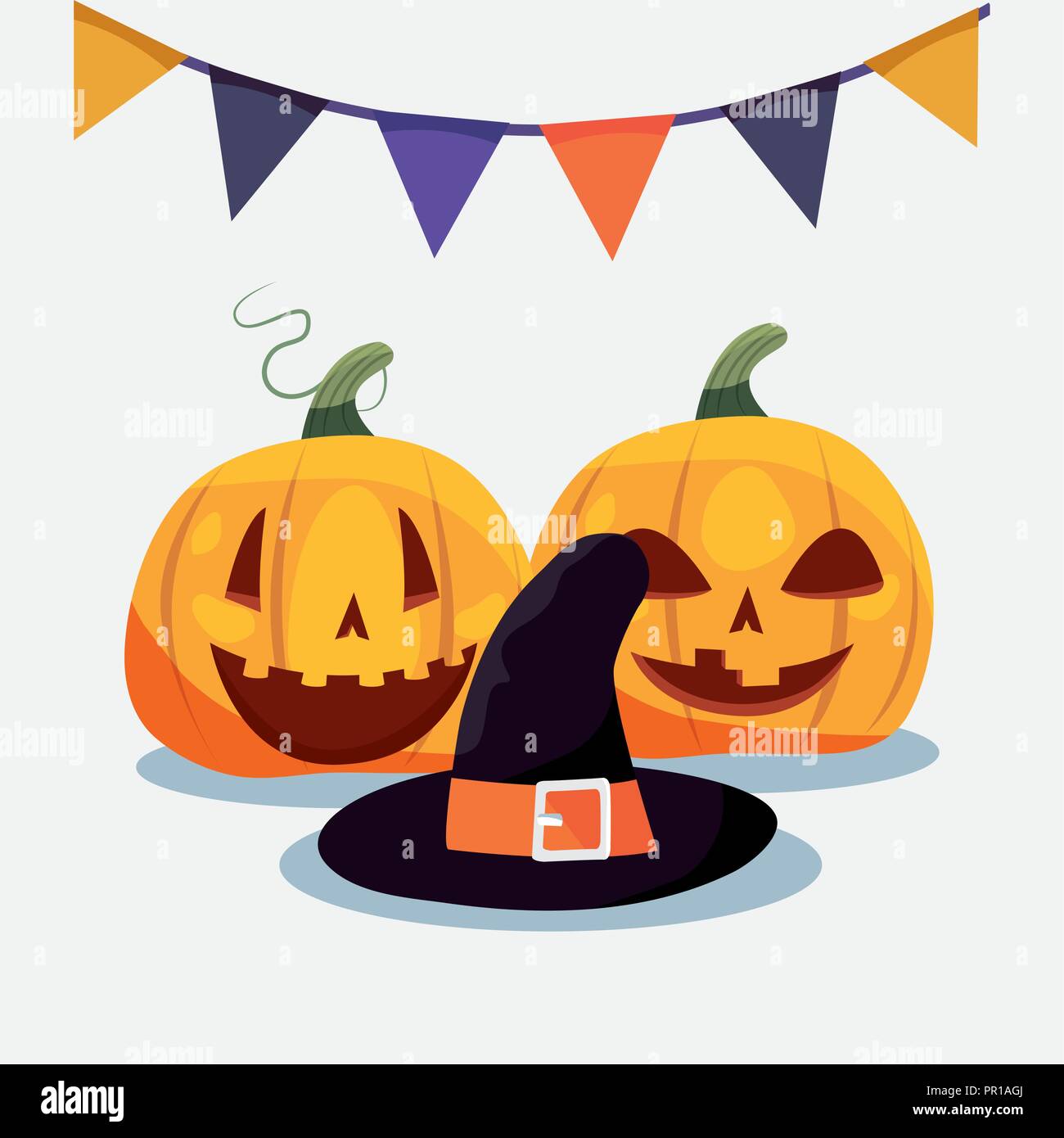 Halloween Pumpkins Witch Hat And Pennants Vector Illustration Stock Vector Image And Art Alamy 5461