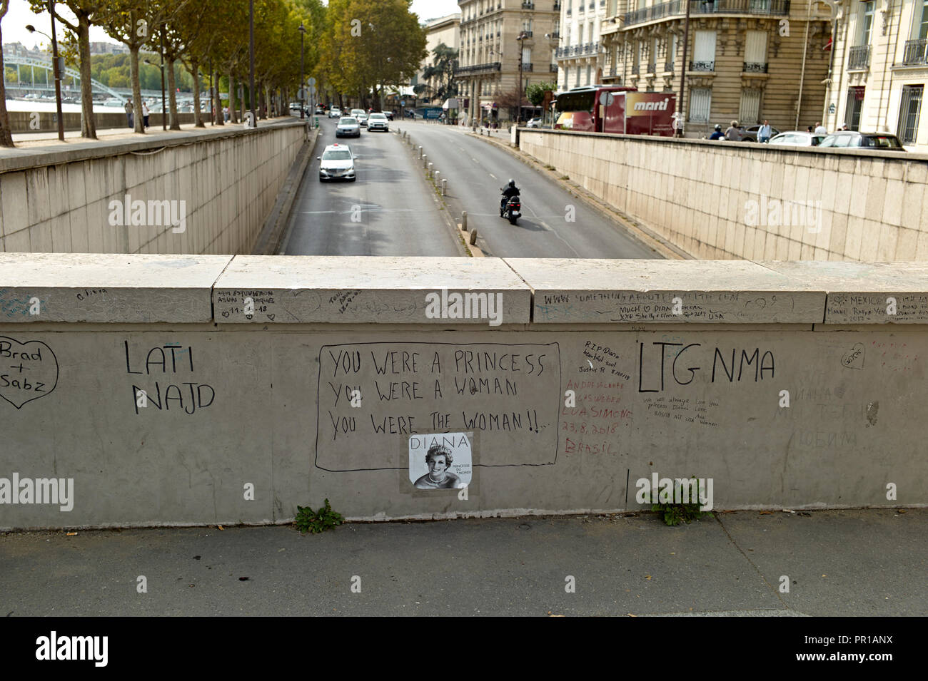 Pont de l'Alma tunnel in Paris, france. Were Diana, Princess of Wales was involved in a fatal car crash. Stock Photo