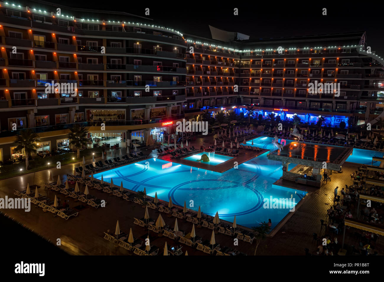 Luxury hotel with pool at night. Turkey Stock Photo