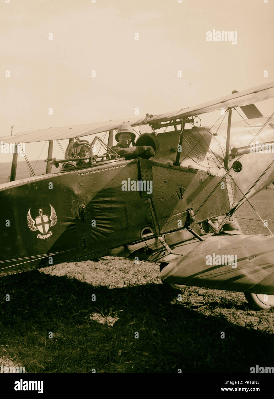 Sir Herbert Samuel's second visit to Transjordan, etc. Col. [T.E.] Lawrence in airplane ready for a flight to el-Azrak. 1921 Stock Photo