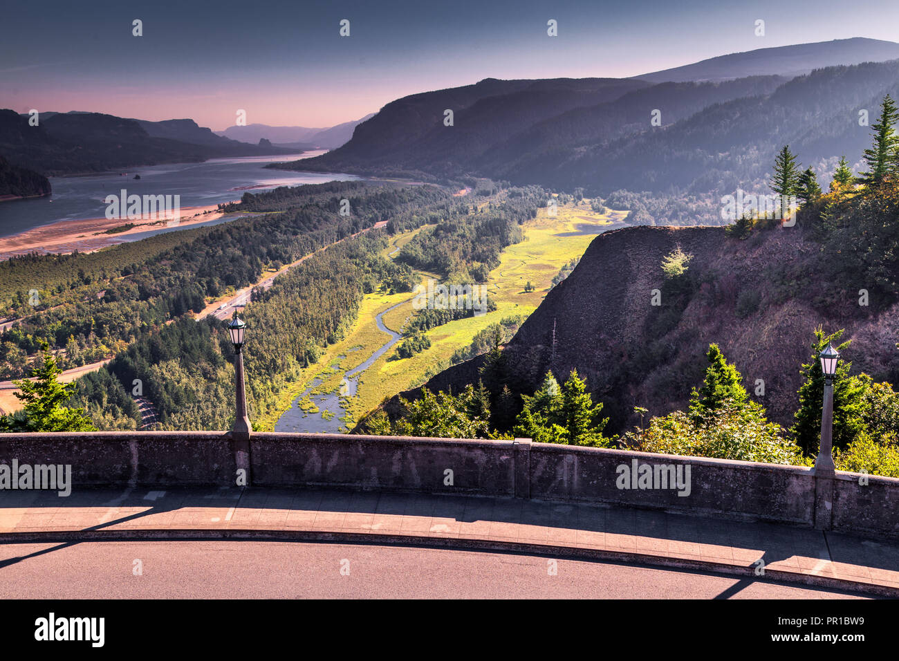 The Columbia River Gorge is a canyon of the Columbia River in the Pacific Northwest of the United States, Portland.Gorge is federally protected area Stock Photo