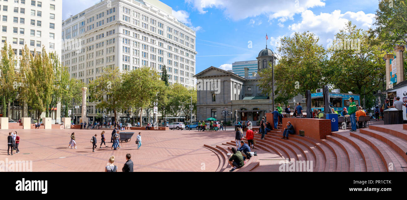 Portland, Oregon - Sep 21, 2018 : View of Pioneer Courthouse Square at summer season Stock Photo