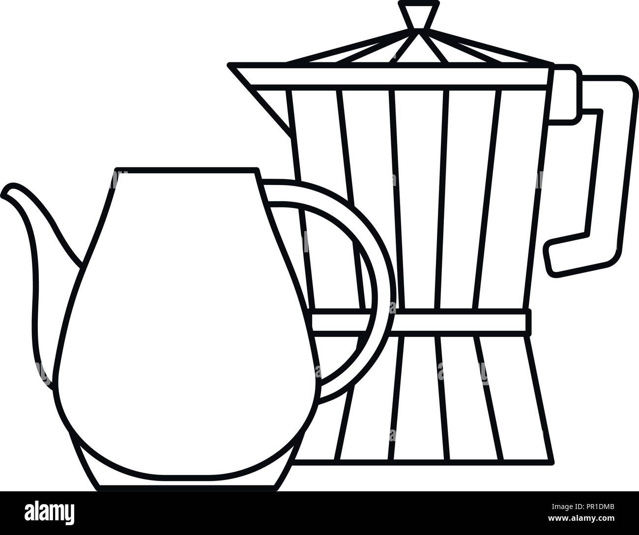 Coffee Maker And Ceramic Pitcher Banner Vector Illustration Thin