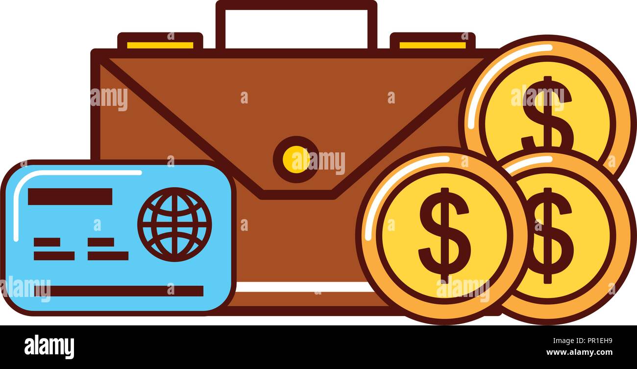 business money dollar coins credit card briefcase vector illustration ...
