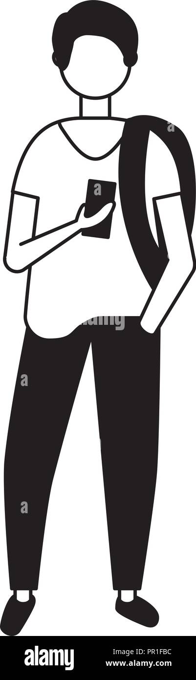 young man using smartphone device vector illustration Stock Vector ...
