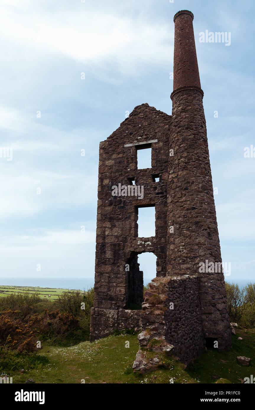 Steam pumping engine house of Carn Galver tin mine in Cornwall. Other names Wheal Rose, Rosemergy. Stock Photo