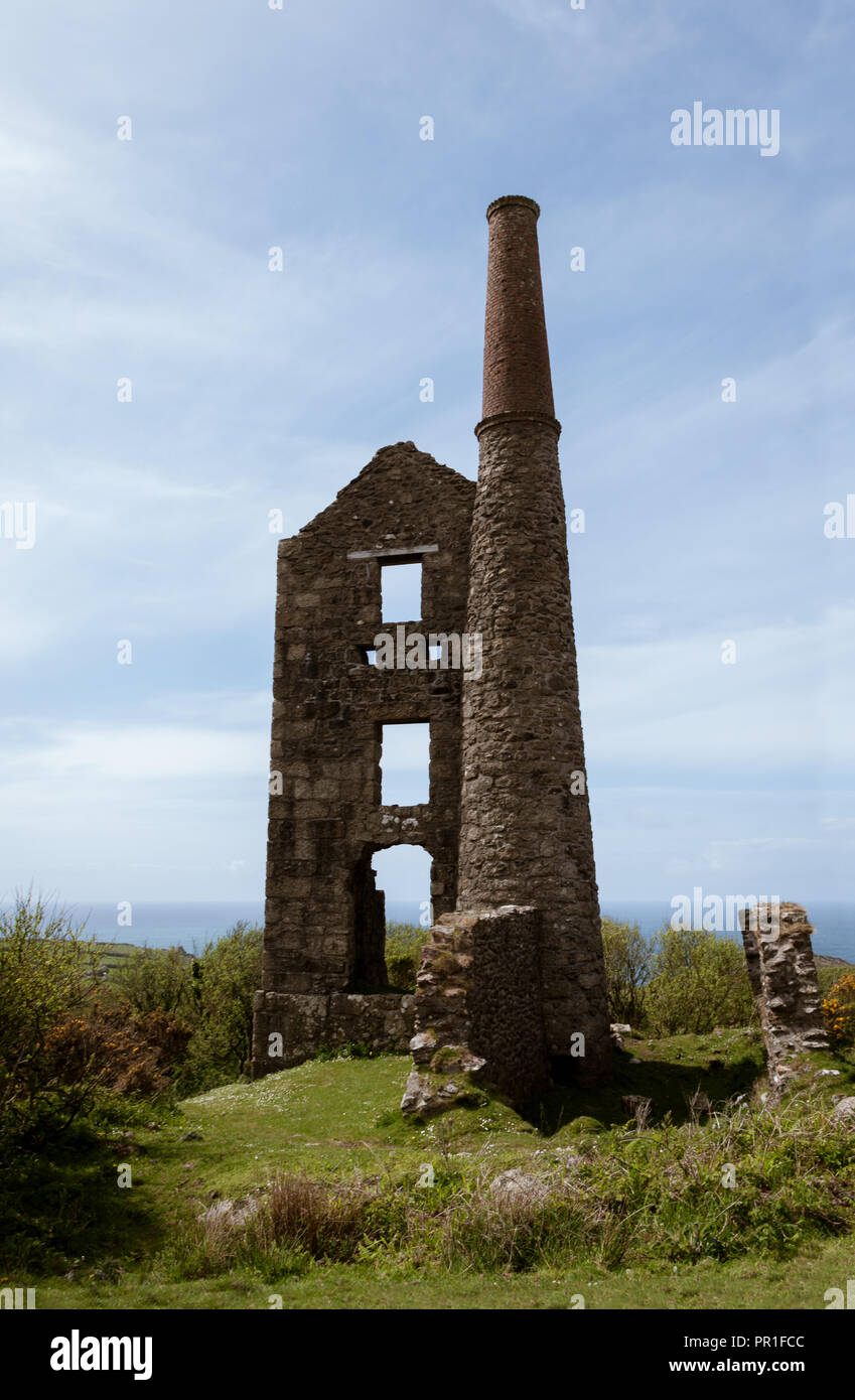 Steam pumping engine house of Carn Galver tin mine in Cornwall. Other names Wheal Rose, Rosemergy. Stock Photo