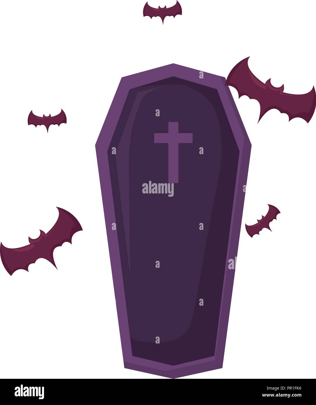 coffin and bats around over white background, vector illustration Stock ...