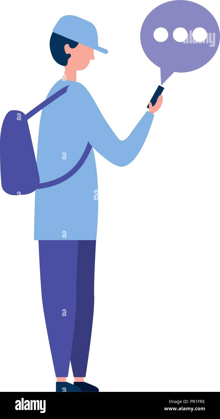 young man using smartphone device vector illustration Stock Vector ...
