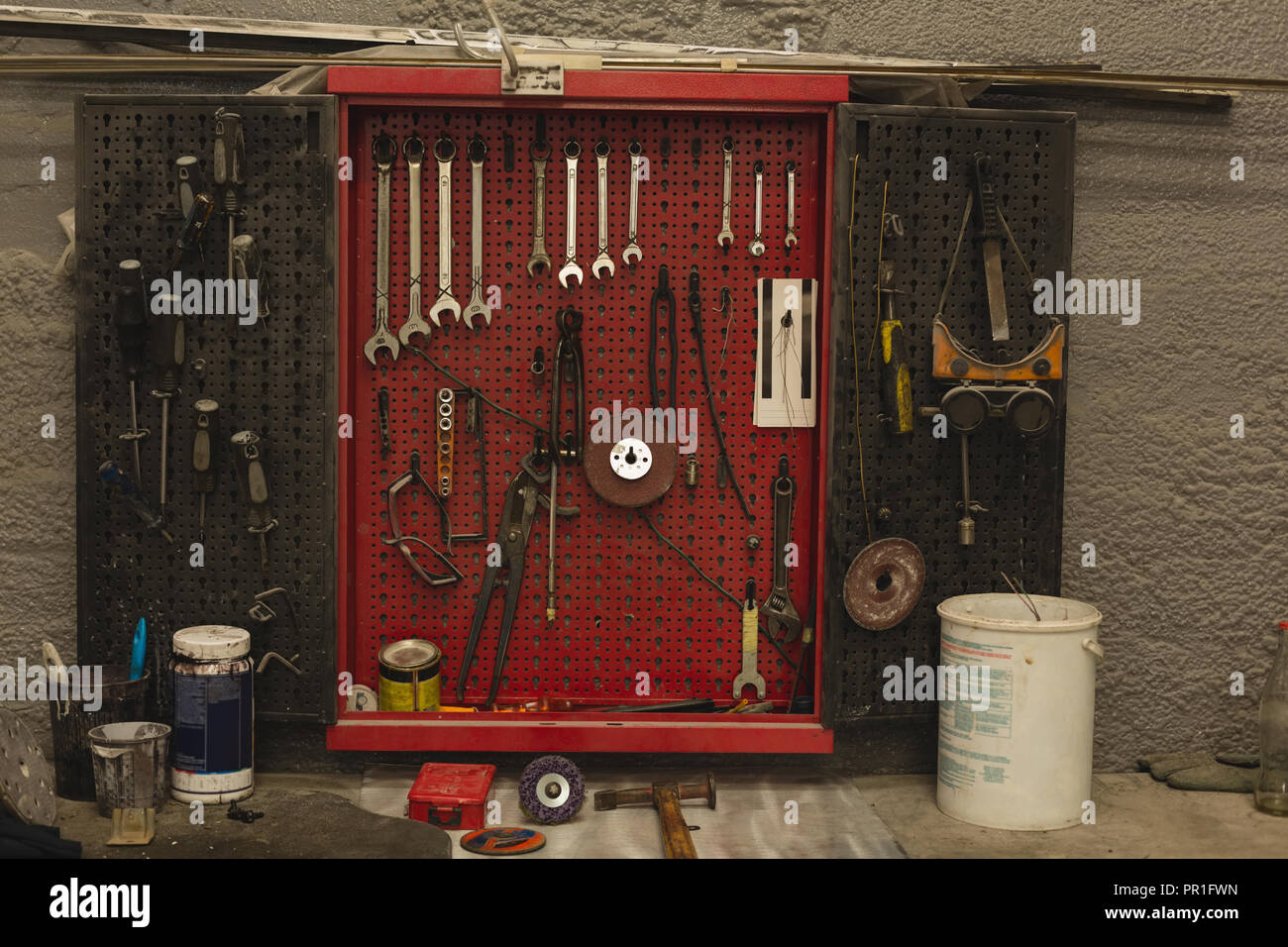 Plastic box full of car tools, equipment and accessories with screwdriver  and wrench, 3D rendering isolated on white background Stock Photo - Alamy