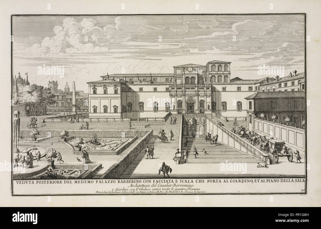 Veduta posteriore del medemo Palazzo Barberino con facciata e scala che porta al giardino et al piano della sala, Il nvovo Stock Photo