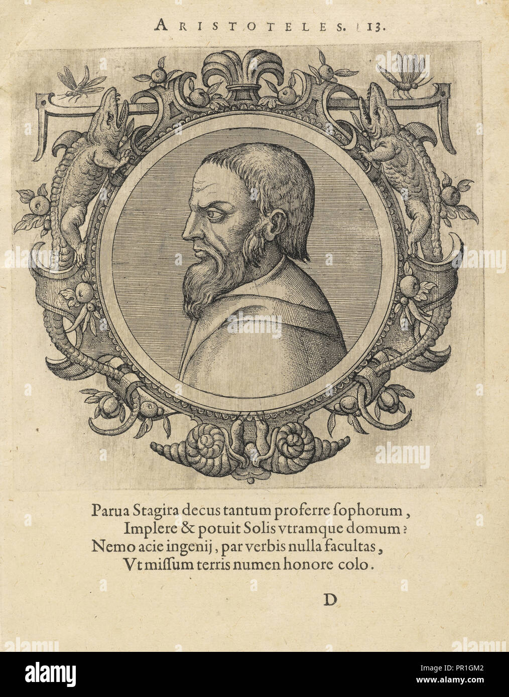 Aristoteles, Icones veterum aliquot, ac recentium medicorum, philosophorumque elegiolis suis editae, Borcht, Petrus van der Stock Photo
