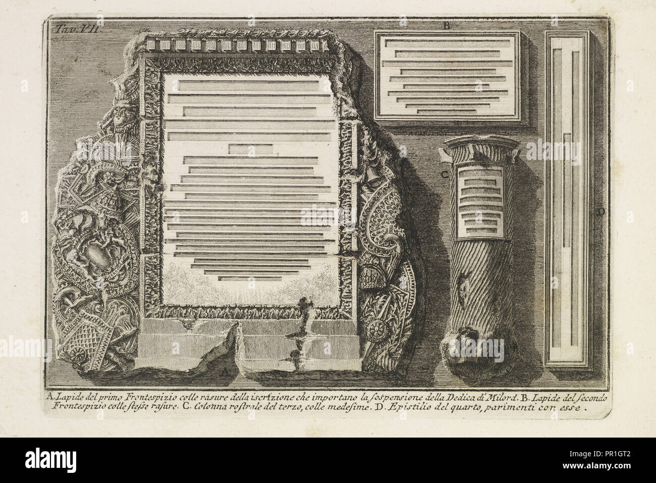 Lapide del primo frontespizio, Lettere di givstificazione, Piranesi, Giovanni Battista, 1720-1778, Etching, 1757 Stock Photo