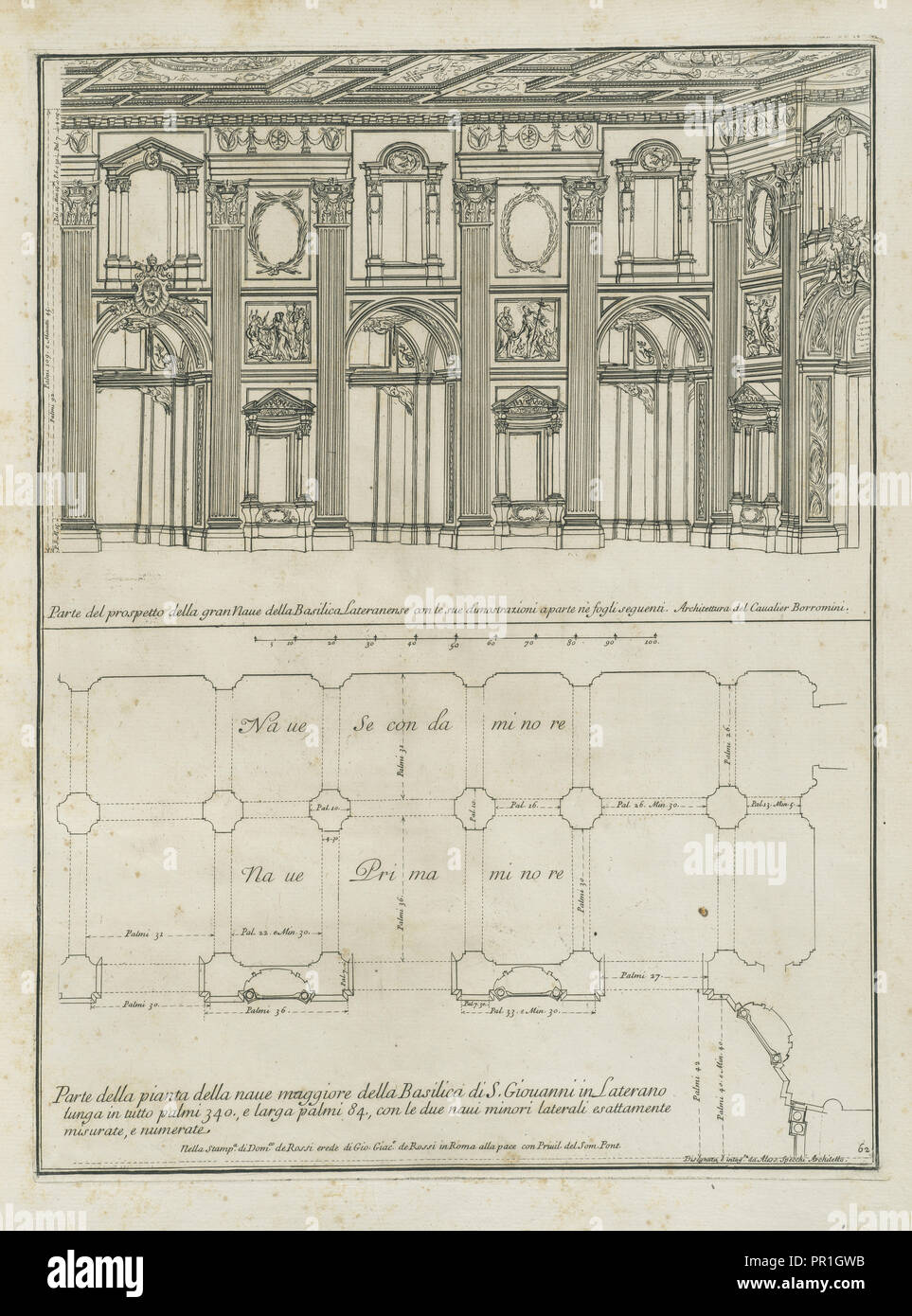 Parte del prospetto della gran naue della Basilica Lateranense, Stvdio d'architettvra civile sopra gli ornamenti di porte Stock Photo