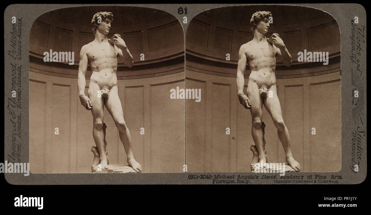 Academy of Fine Arts, Florence, Michelangelo's David, Academy of Fine Arts, Florence, Stereographic views of Italy Stock Photo