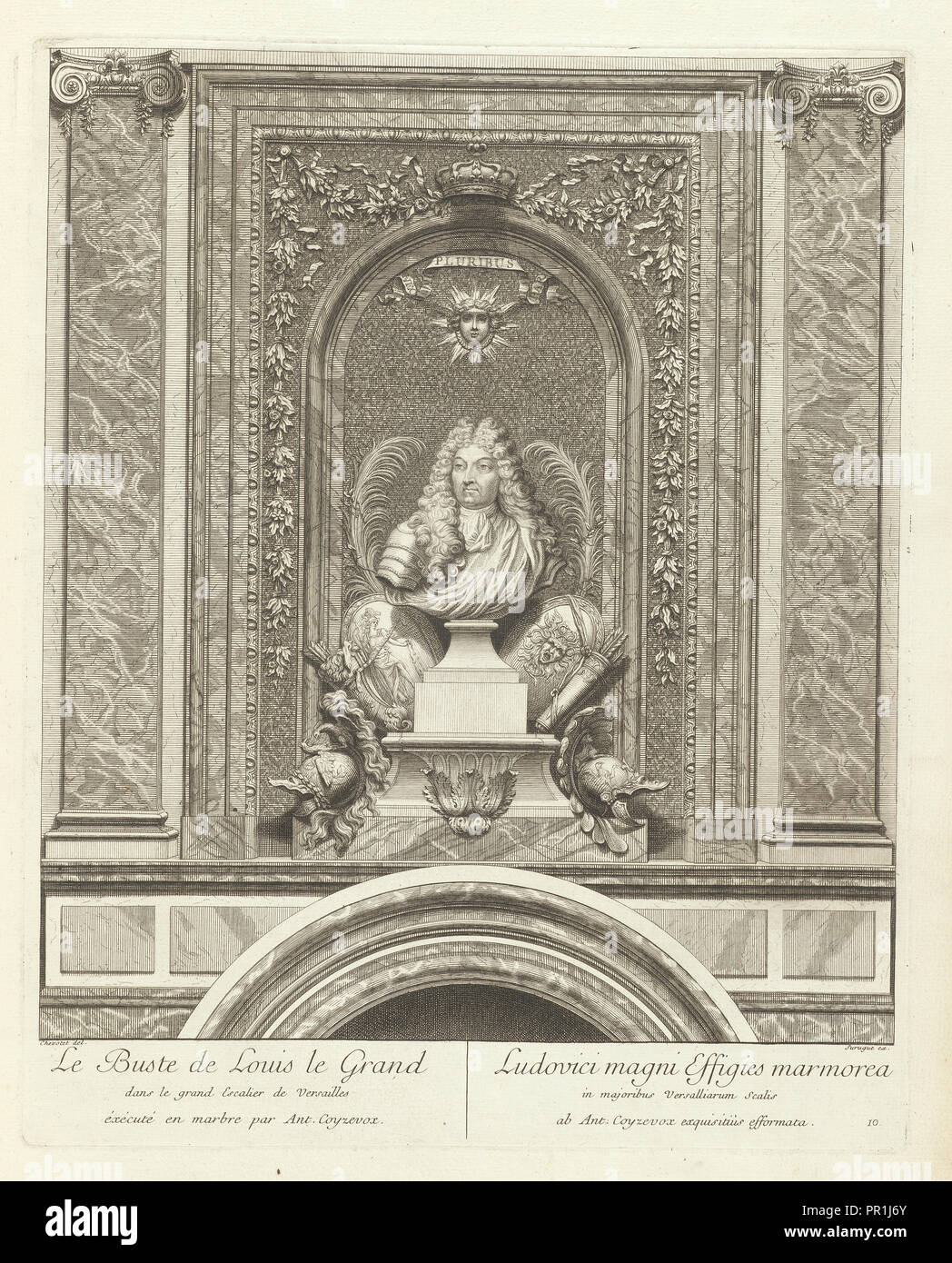 Le buste de Louis le Grand dans le grand escalier de Versailles éxécuté en marbre par Ant. Coyzevox, Grand escalier du Chateau Stock Photo