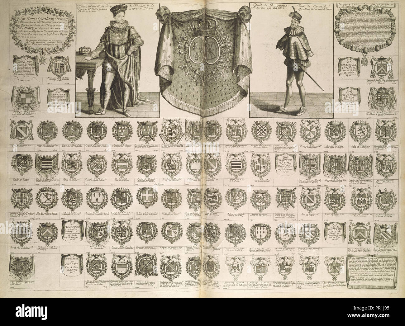 Le noms qualitéz armes et blasons, Cartes de blason, de chronologie, et d'histoire, Chevillard, J., Jacques, 1695-1724 Stock Photo