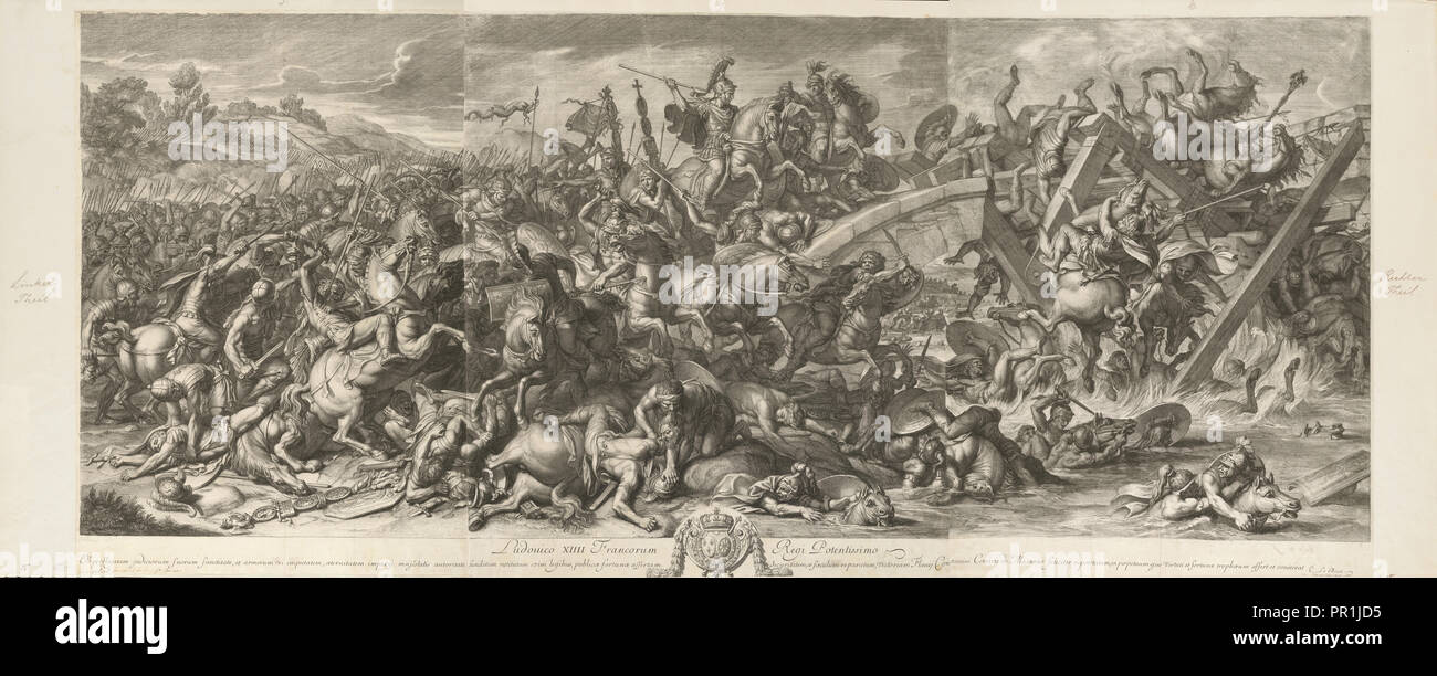 Battle at the Milvian Bridge, Audran, Gérard, 1640-1703, after Le Brun, Charles, 1619-1690, Etching and engraving, 1666 Stock Photo