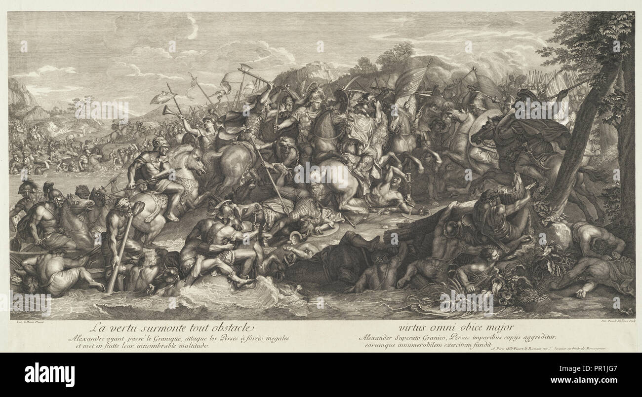 Crossing of the Granicus, Battles of Alexander, Le Brun, Charles, 1619-1690, Picart, Etienne, 1632-1721, Picault, Pierre, 1680 Stock Photo