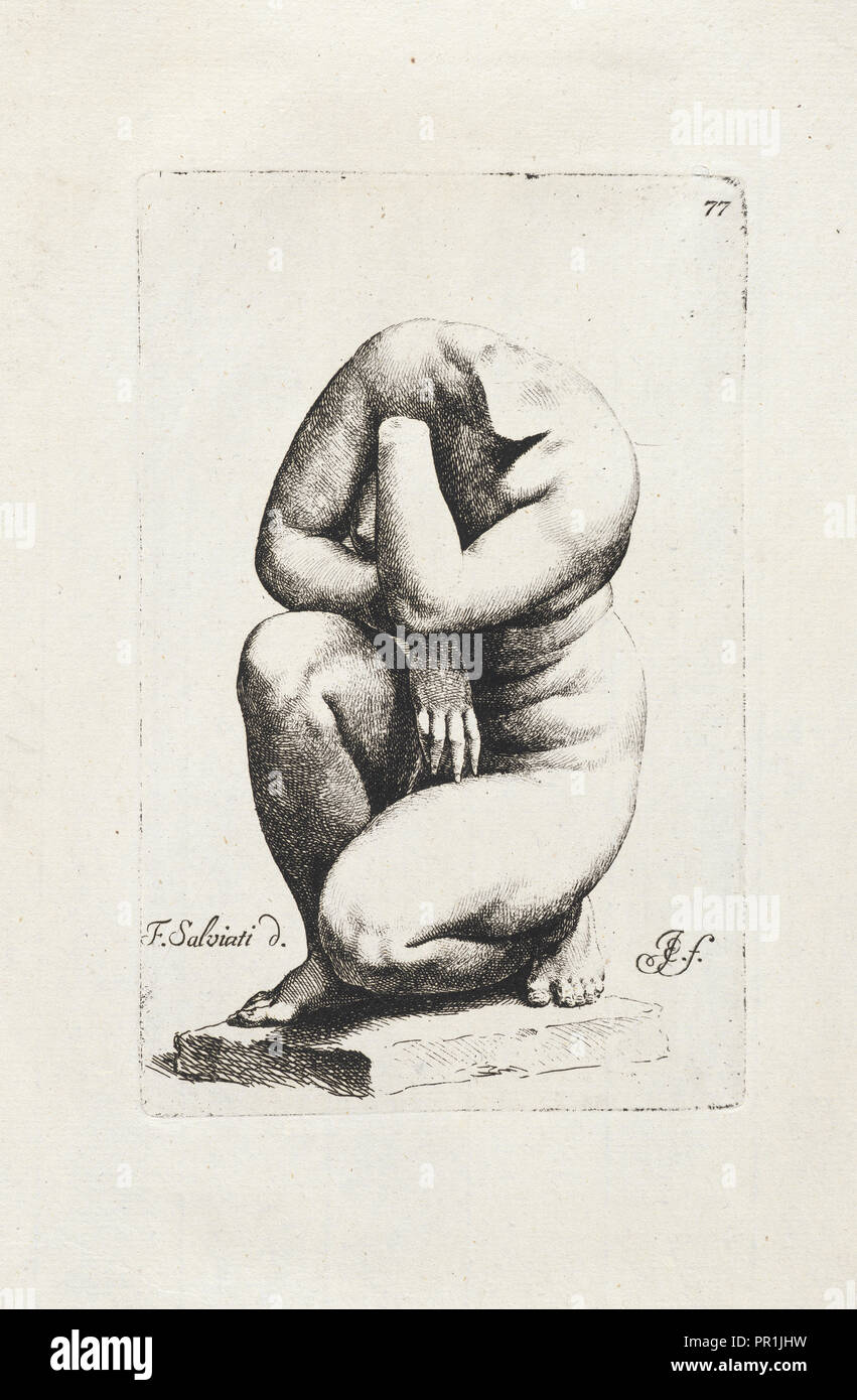 Crouching Aphrodite, Signorvm vetervm icones, Bisschop, Jan de, 1628-1671, Salviati, Francesco, 1510-1563, Etching, between 1731 Stock Photo