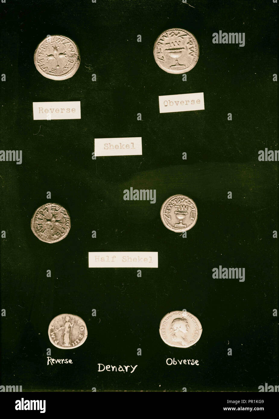 Coins, shekels, half shekels & denaries. 1934, Middle East Stock Photo