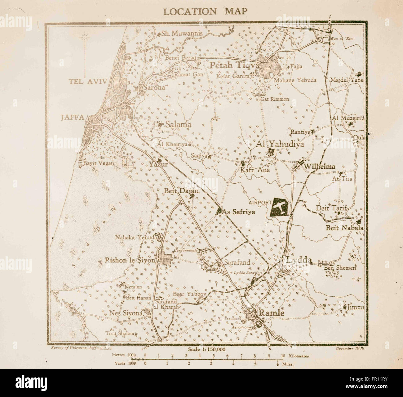 Location map of Lydda aerodrome. 1934, Israel, Lod Stock Photo