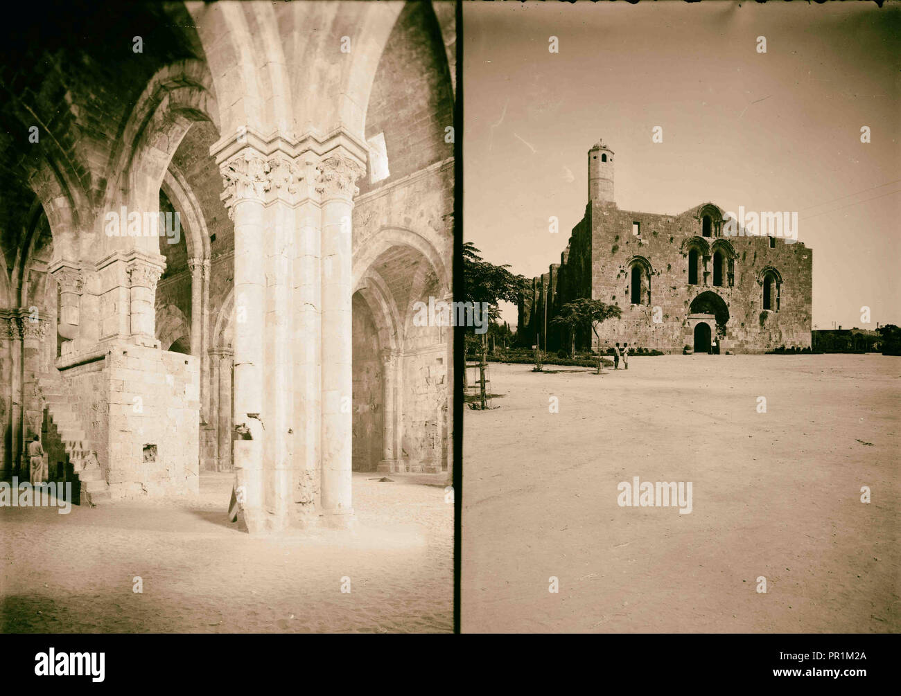 Tartous. The crusader cathedral. Int[erior], looking S.E. ; ext. [i.e., exterior]. 1936, Syria, Tartūs Stock Photo