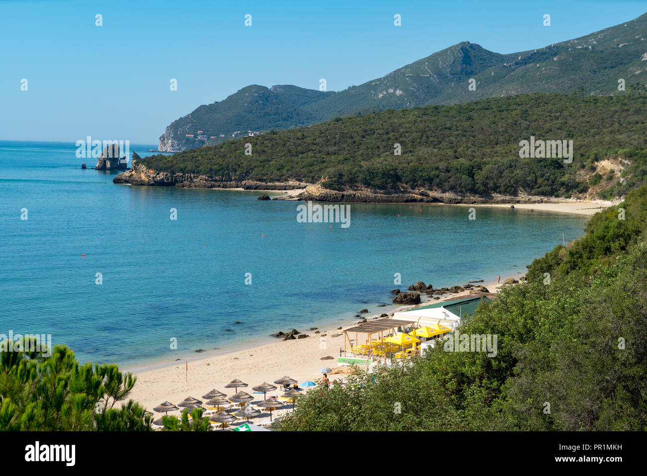 Scenic view of the Portinho da Arrabida beach in Setubal, Portugal; Concept for travel in Portugal Stock Photo