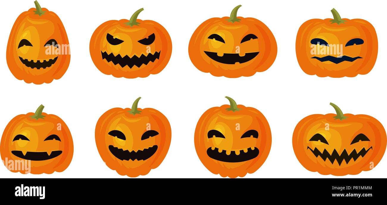 Halloween symbol. Set of funny pumpkins. Cartoon vector illustration Stock Vector
