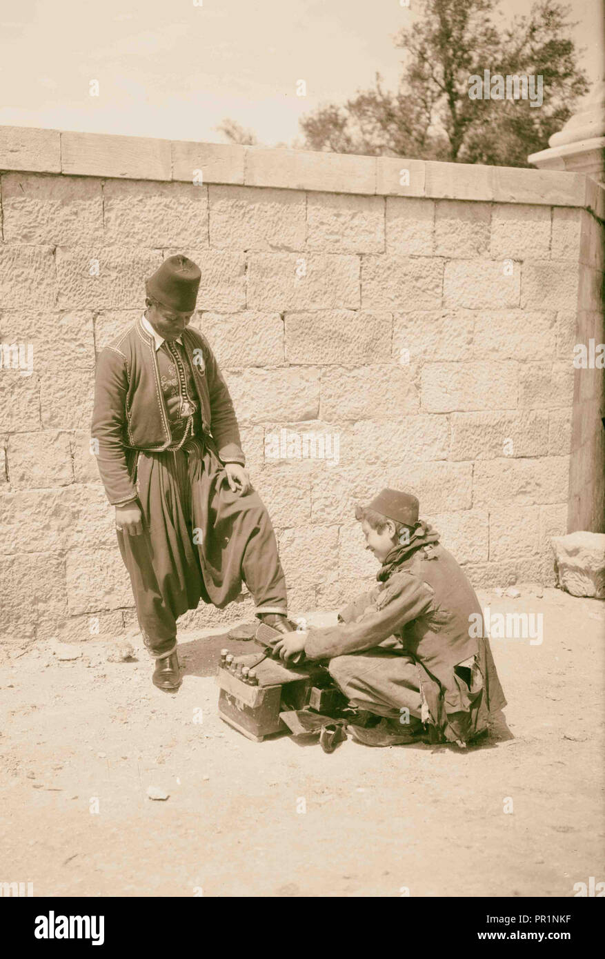 Shoe-shine. 1898, Middle East, Israel and/or Palestine Stock Photo
