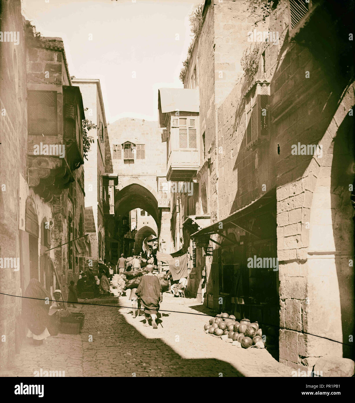 Jerusalem El-Kouds Lower part of David Street. 1898, Jerusalem, Israel Stock Photo