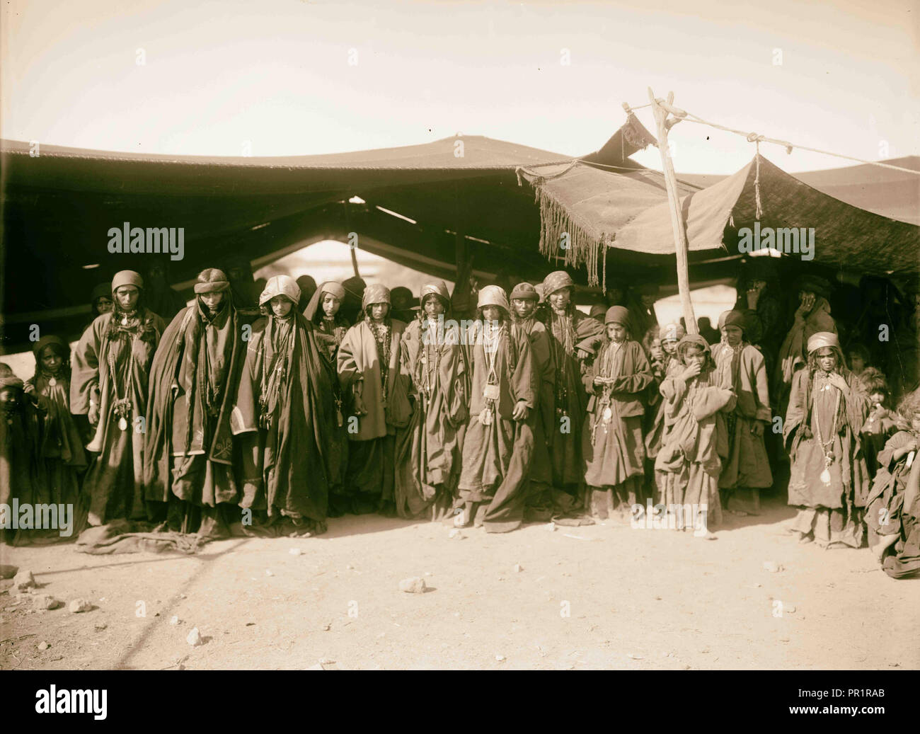 Group of young Bedouin women tentdwellers in Moab of the Adwan tribe. 1898, Jordan Stock Photo