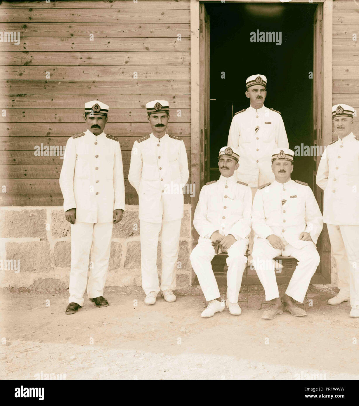 Turkish Ottoman naval officers at a Dead Sea base. 1914 Stock Photo