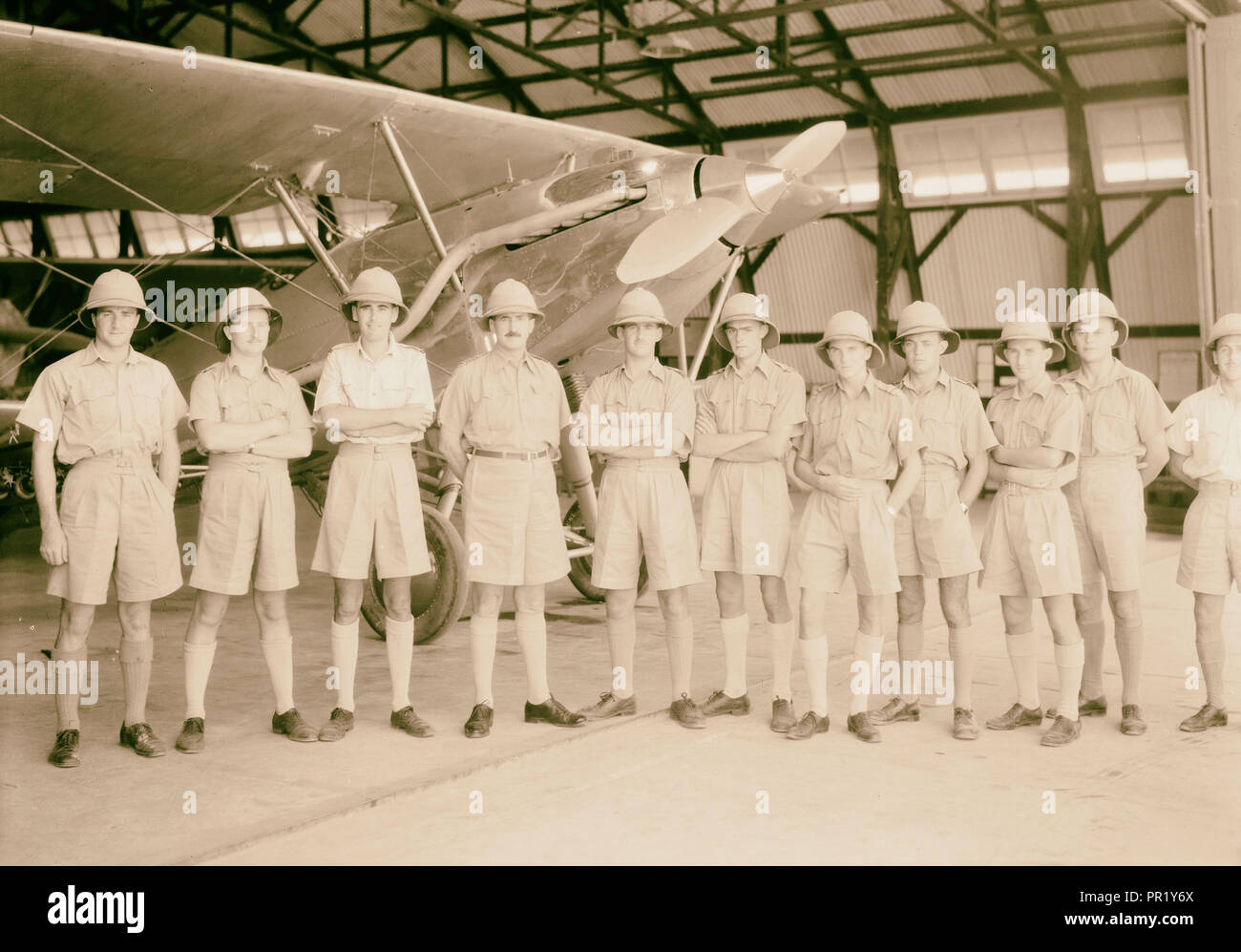 R.A.F. [i.e., Royal Air Force] activities against Arab rebellion. Group of R.A.F. staff at Ramleh with wing commander A.H Stock Photo