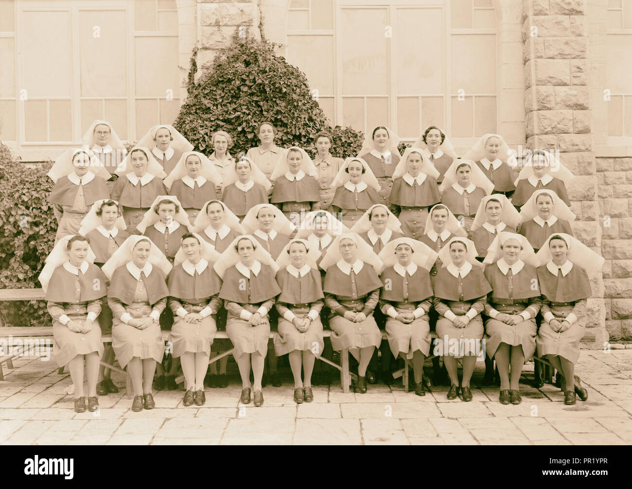 Group of nurses of the 6th A.G.H. (at Stiftung). 1940, Jerusalem, Israel Stock Photo