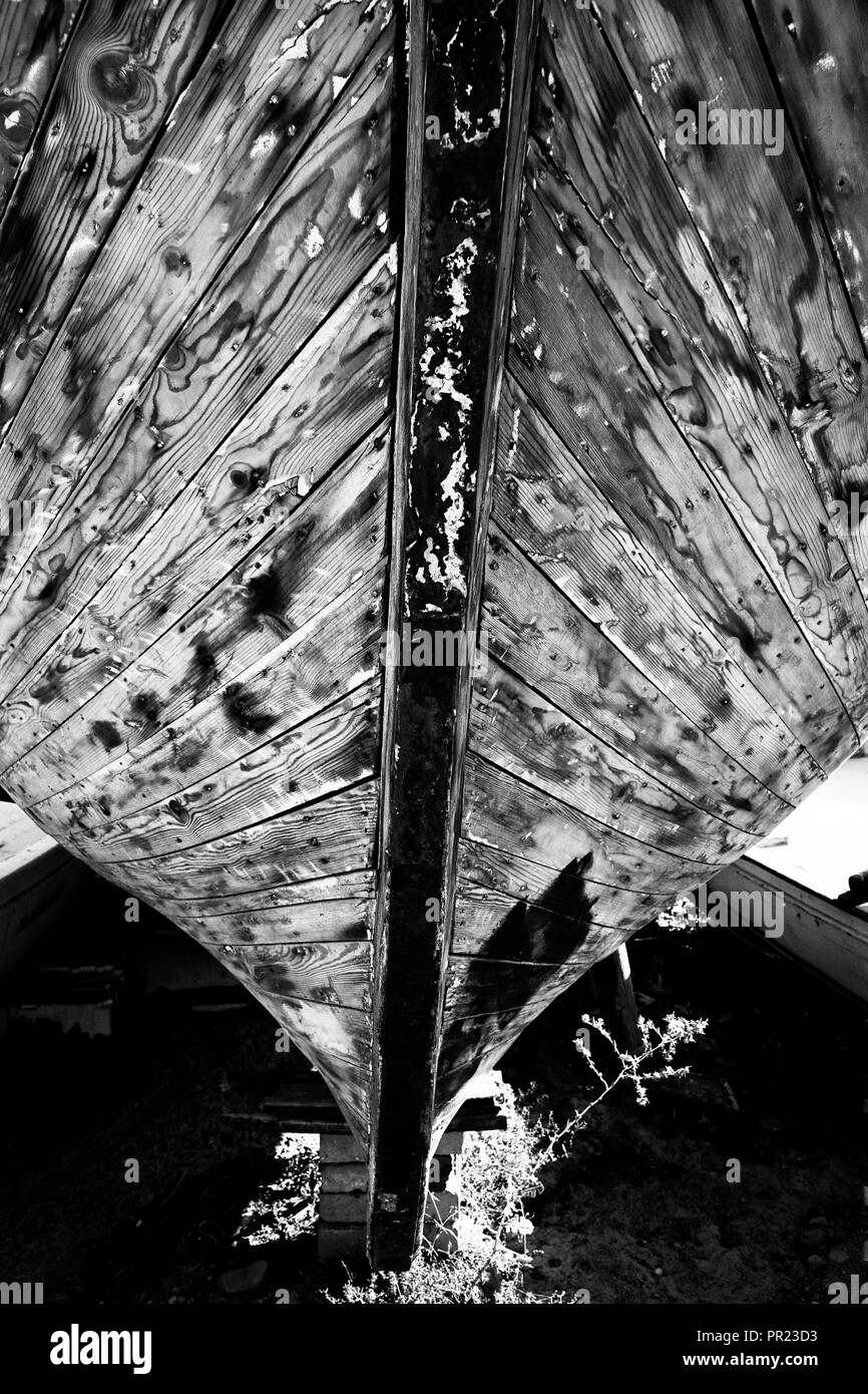 Old timber wooden boat Black and White Stock Photos & Images - Alamy