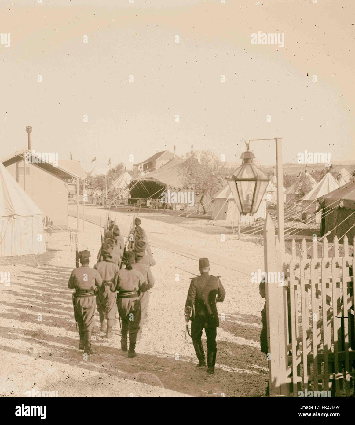 State visit to Jerusalem of Wilhelm II of Germany in 1898 Turkish guards at camp entrance. 1898, Jerusalem, Israel Stock Photo